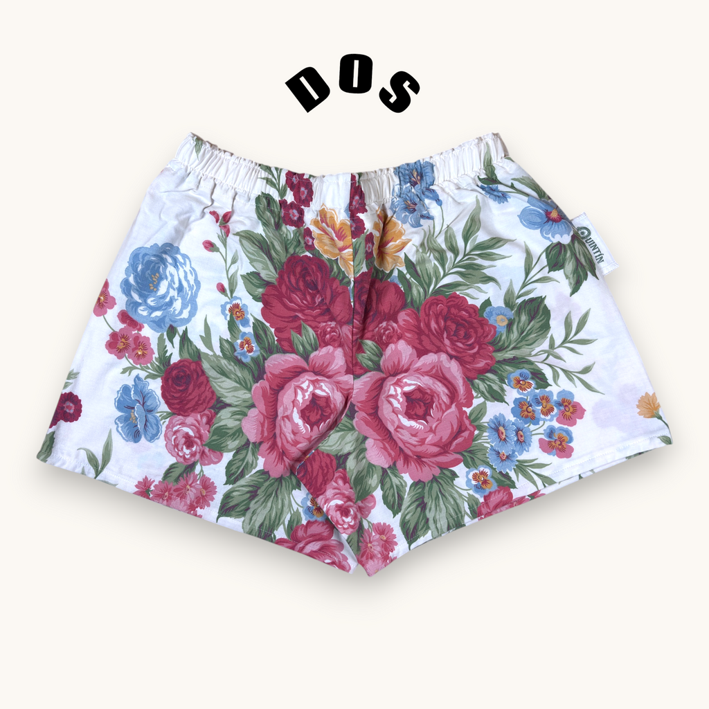 Short parachute Fleurs British – Coton upcyclé – Taille unique S à L – Unisexe – Collection Fleurs – Quintín