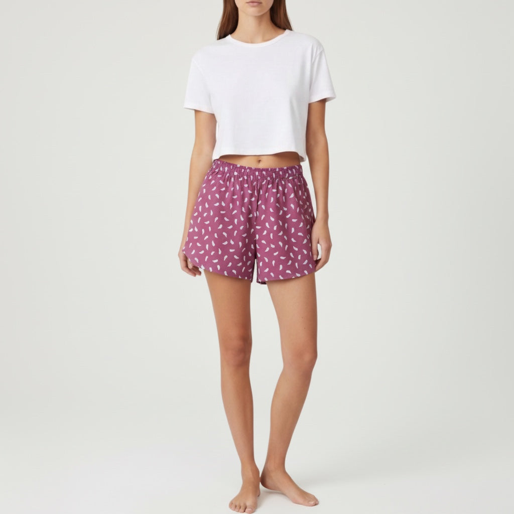 Short parachute Rose Pinceaux – Coton upcyclé – Taille unique S à L – Unisexe – Collection Rose Bonbon / Géométrique – Quintín