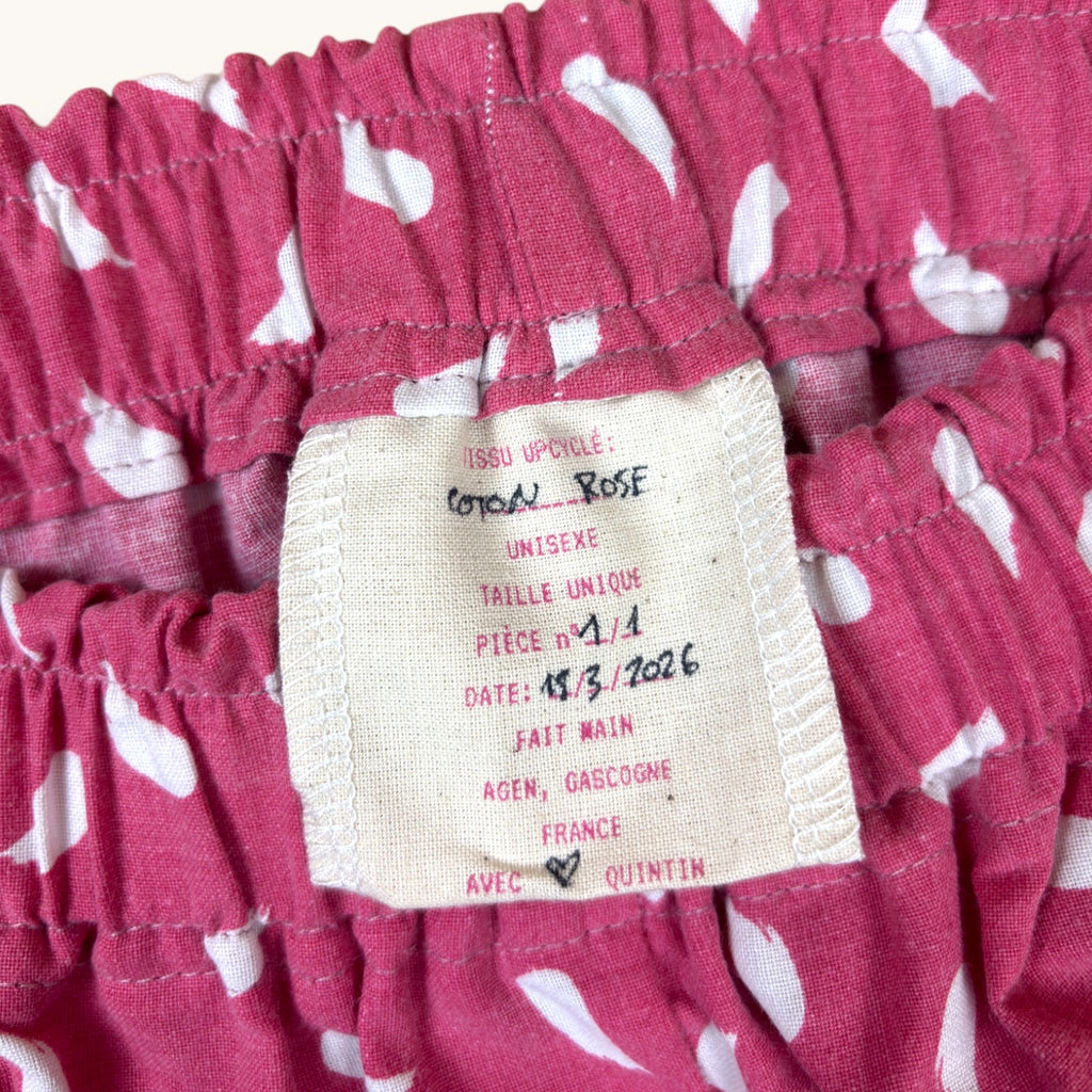 Short parachute Rose Pinceaux – Coton upcyclé – Taille unique S à L – Unisexe – Collection Rose Bonbon / Géométrique – Quintín