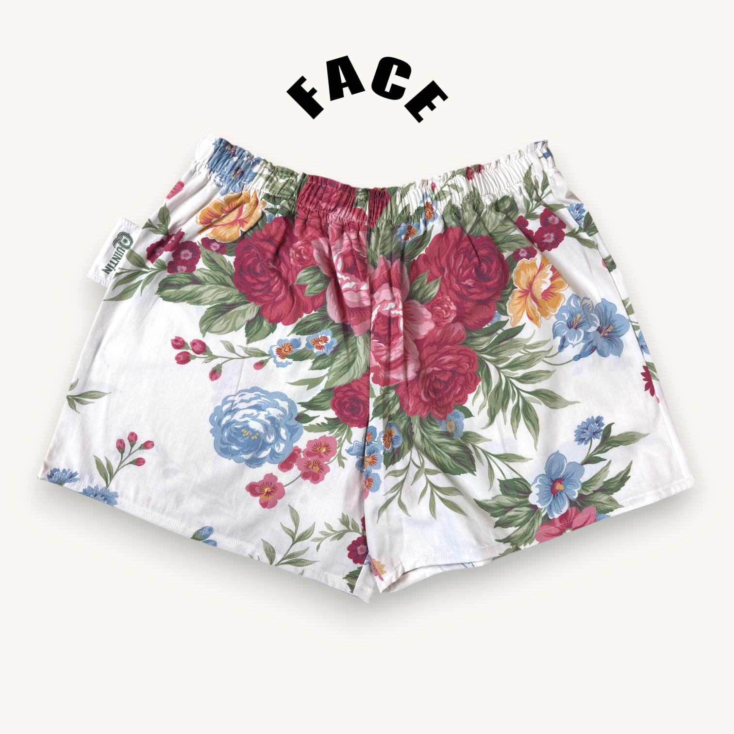 Short parachute Fleurs British n°2 – Coton upcyclé – Taille unique S à L – Unisexe – Collection Fleurs – Quintín