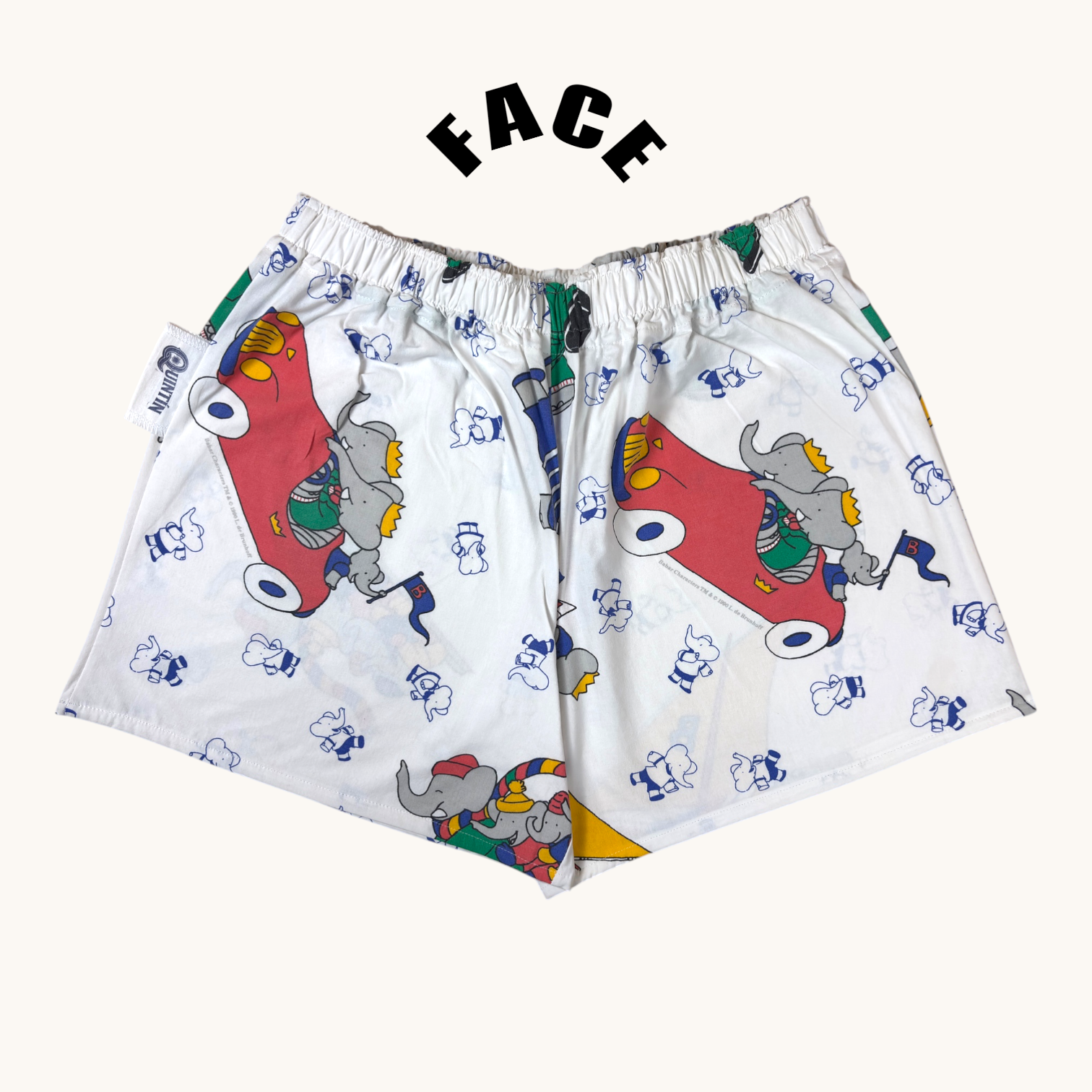 Short parachute Babar – Coton upcyclé – Taille unique S à L – Unisexe – Collection Pop Culture – Quintín
