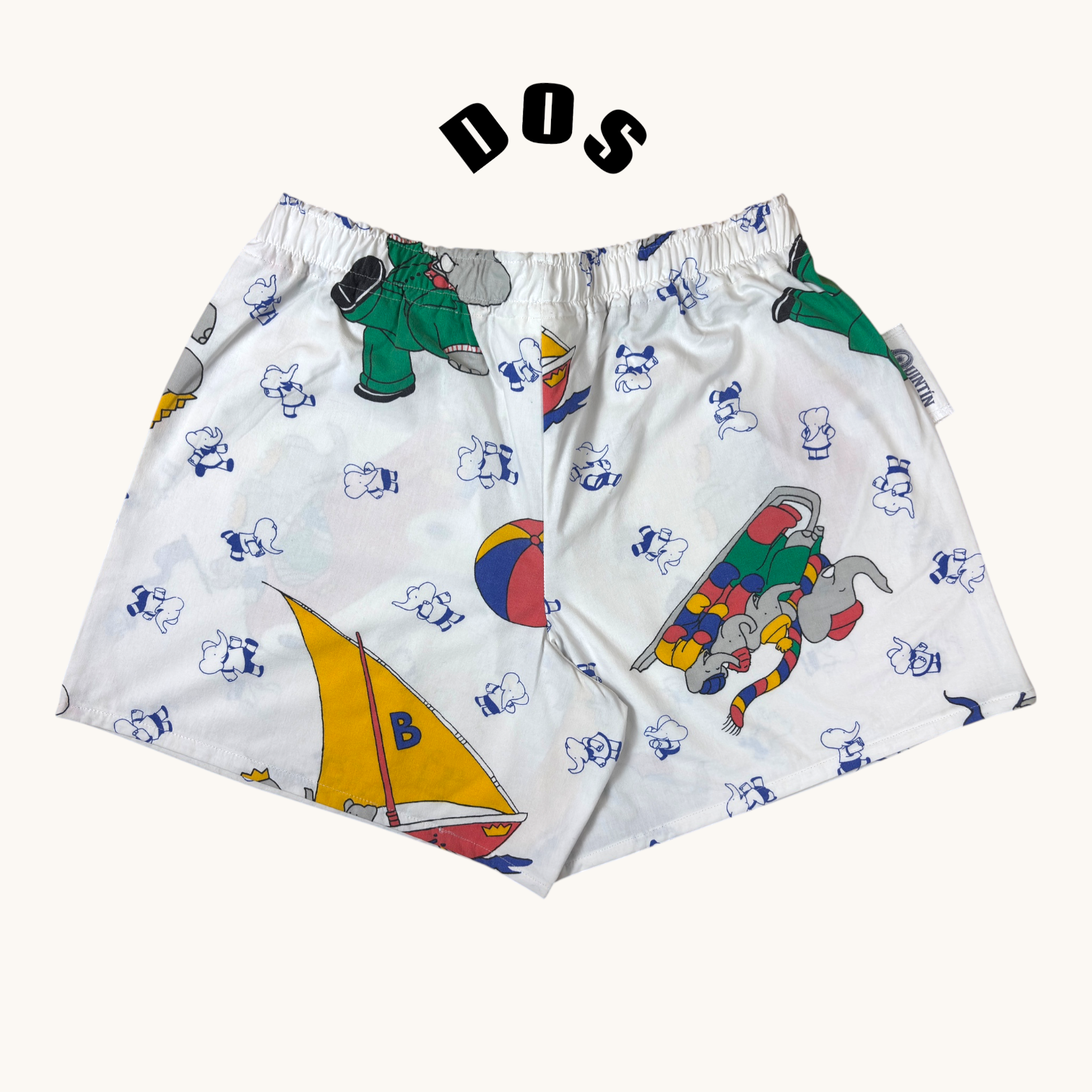 Short parachute Babar – Coton upcyclé – Taille unique S à L – Unisexe – Collection Pop Culture – Quintín