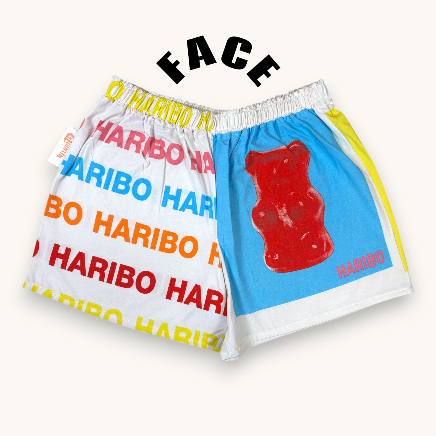 Short parachute Haribo – Coton upcyclé – Taille unique S à L – Unisexe – Collection Pop Culture – Quintín