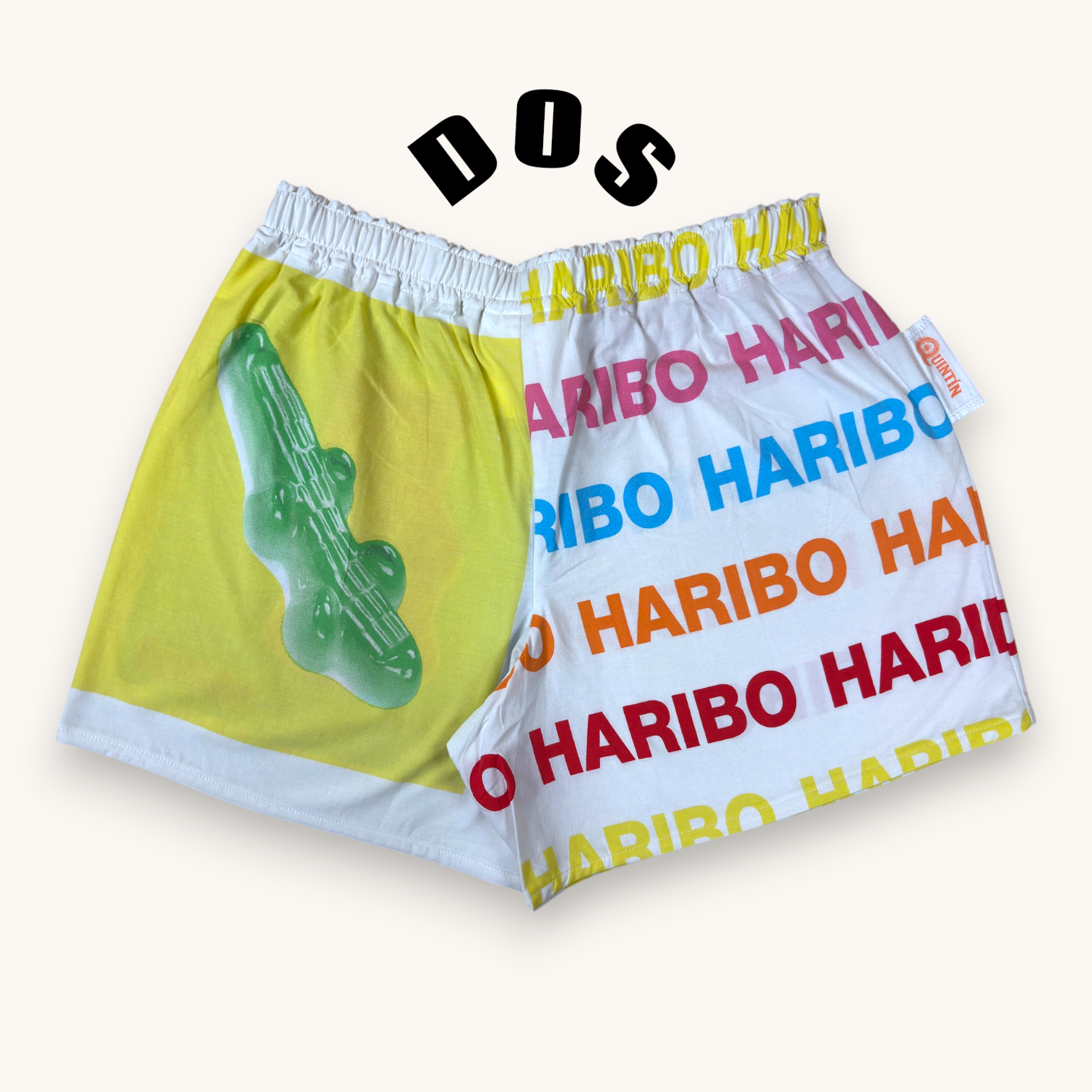 Short parachute Haribo – Coton upcyclé – Taille unique S à L – Unisexe – Collection Pop Culture – Quintín