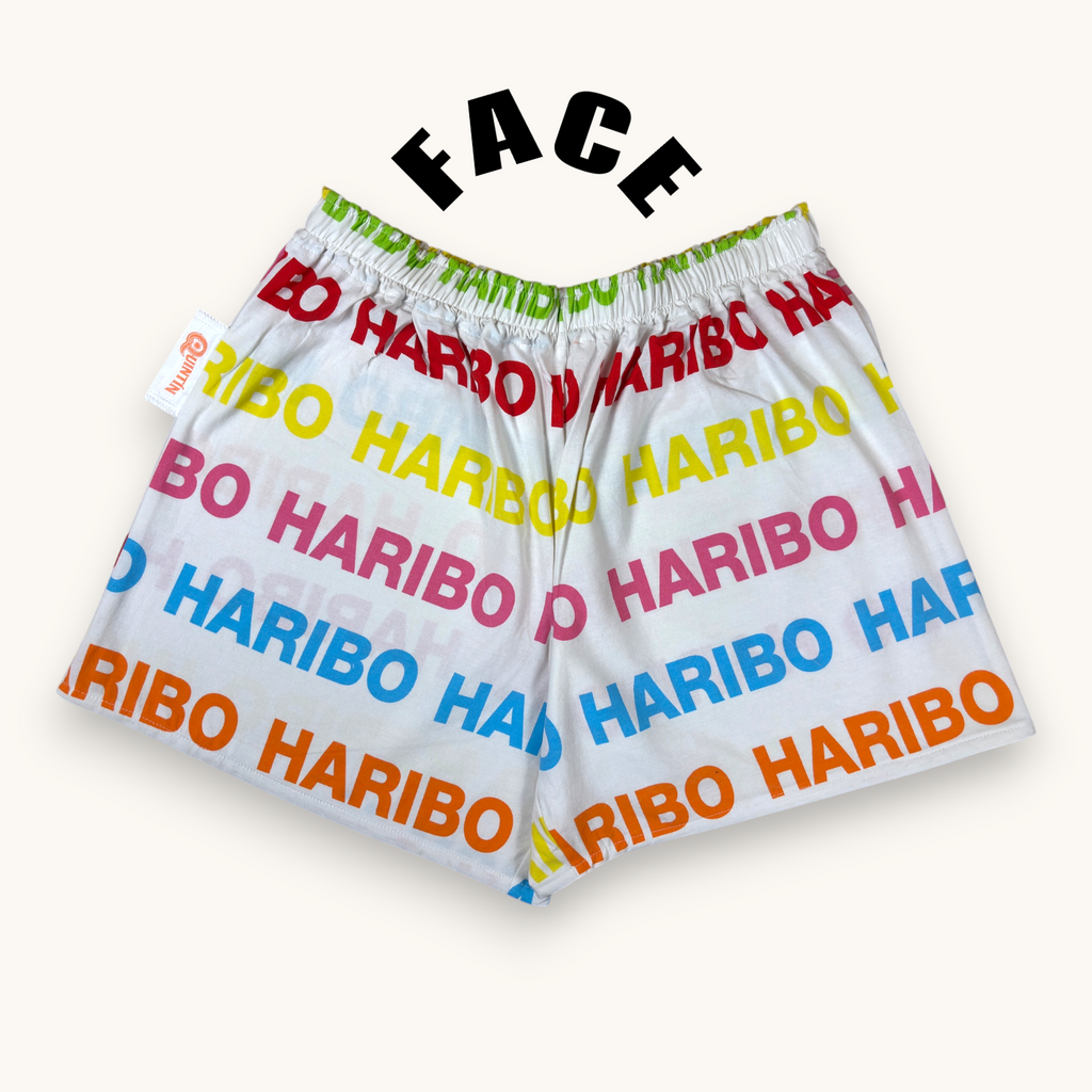 Short parachute Haribo n°2 – Coton upcyclé – Taille unique S à L – Unisexe – Collection Pop Culture – Quintín