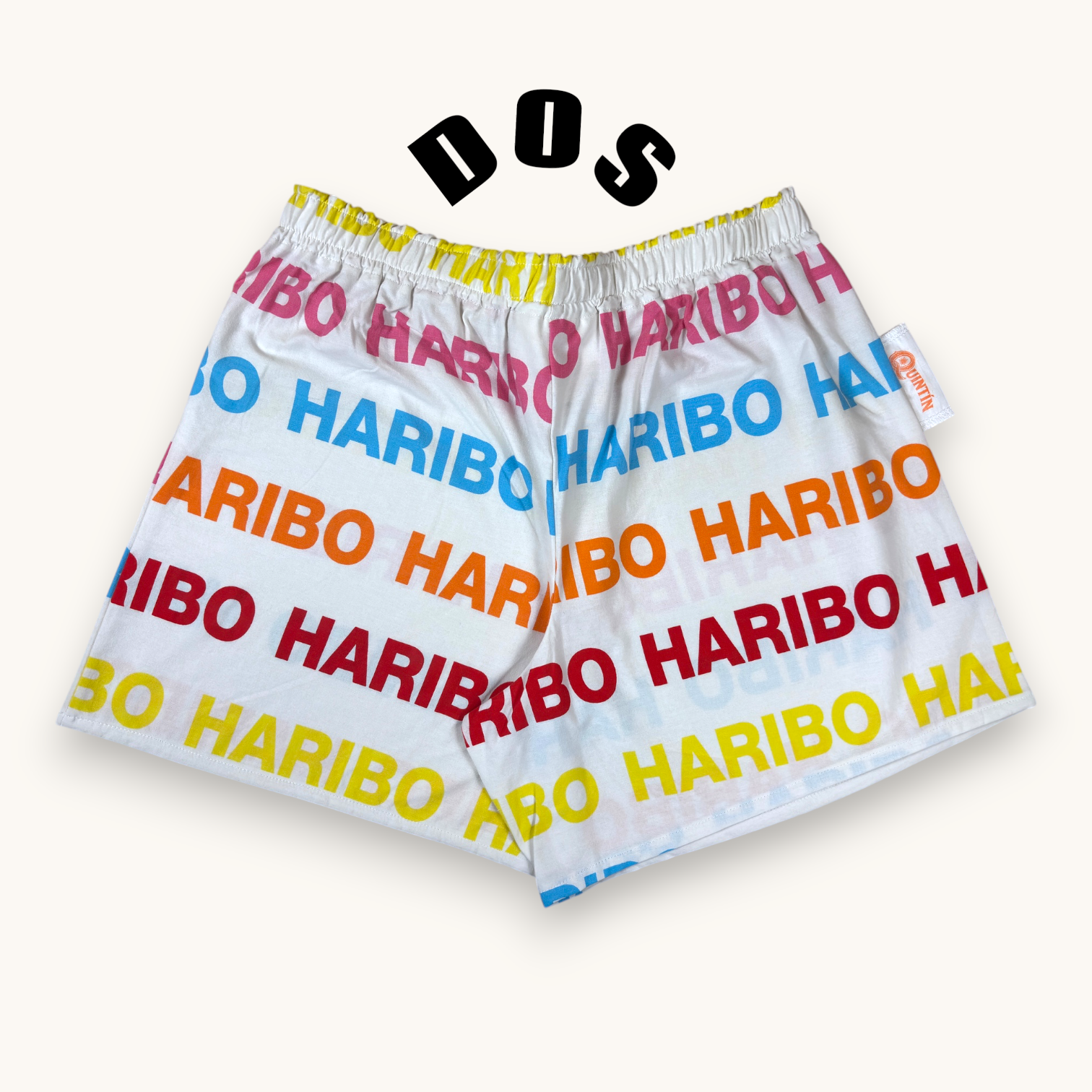 Short parachute Haribo n°2 – Coton upcyclé – Taille unique S à L – Unisexe – Collection Pop Culture – Quintín