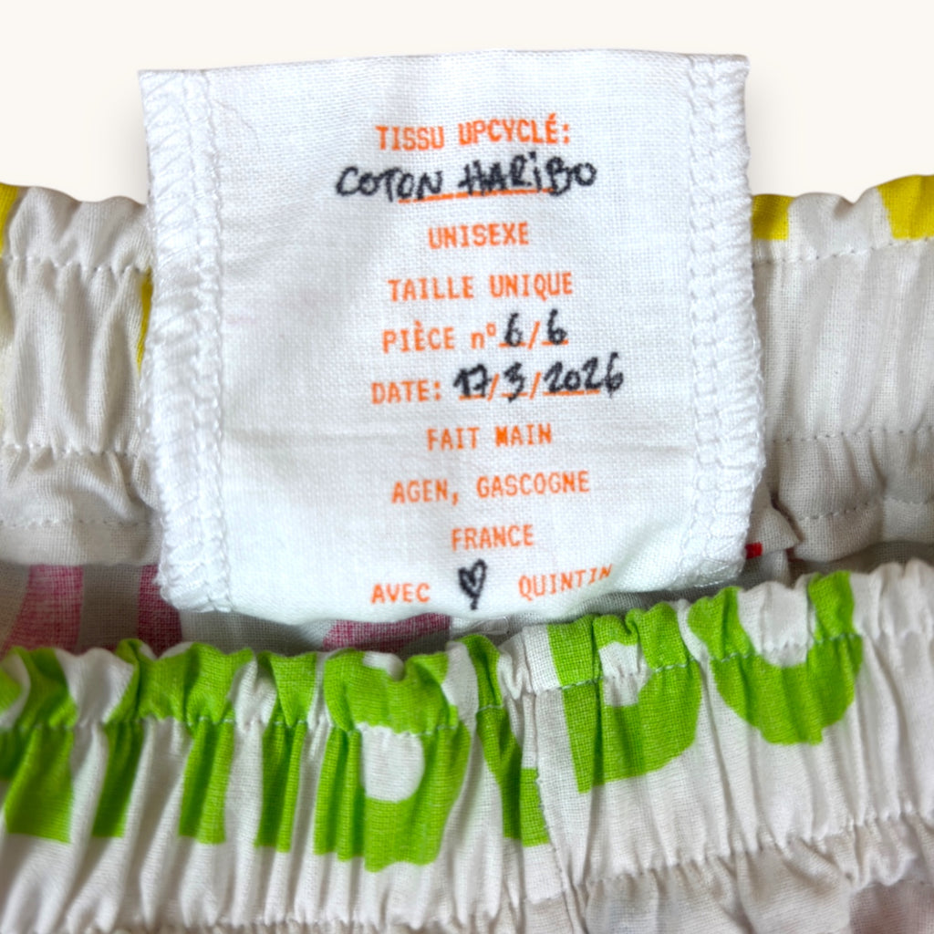 Short parachute Haribo n°2 – Coton upcyclé – Taille unique S à L – Unisexe – Collection Pop Culture – Quintín