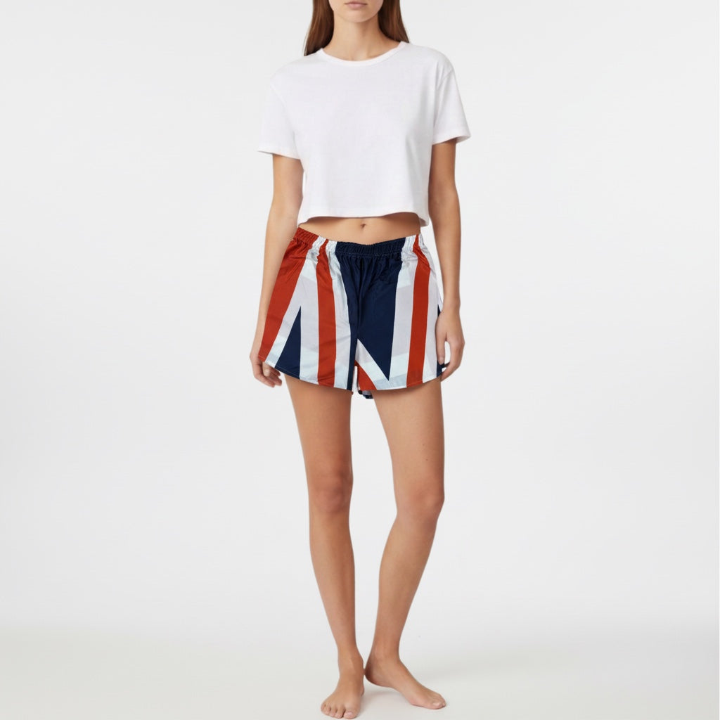 Short parachute Union Jack – Polyester upcyclé – Taille unique S à L – Unisexe – Collection Pop Culture / Rayé – Quintín
