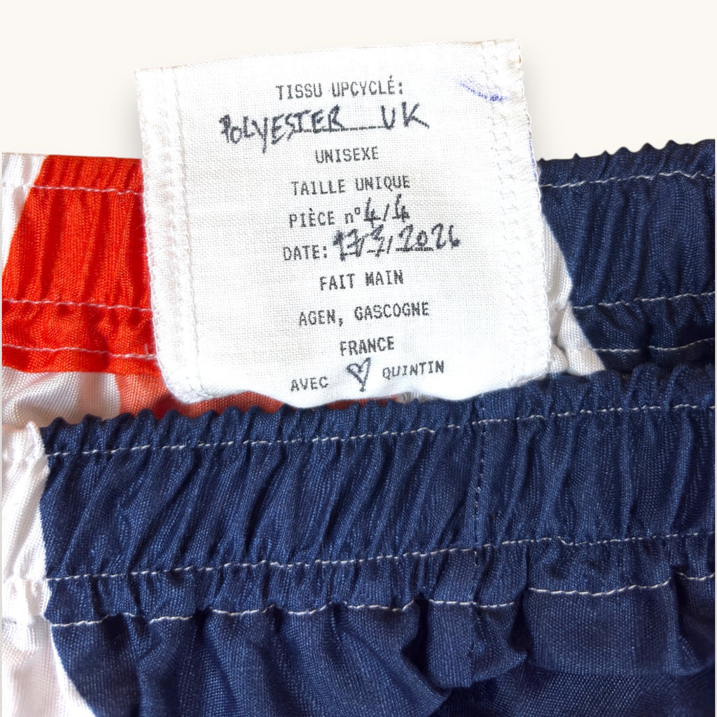 Short parachute Union Jack – Polyester upcyclé – Taille unique S à L – Unisexe – Collection Pop Culture / Rayé – Quintín
