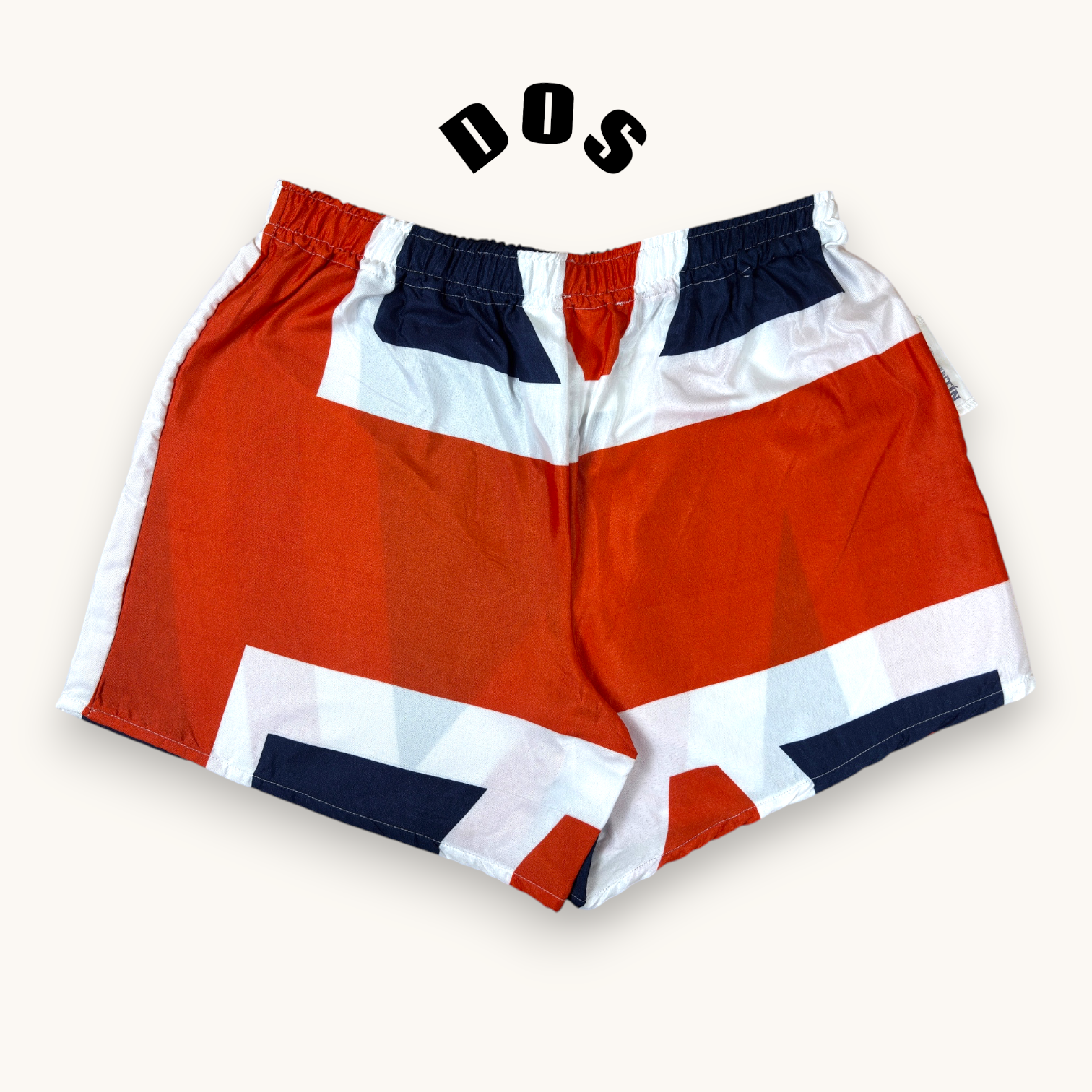 Short parachute Union Jack – Polyester upcyclé – Taille unique S à L – Unisexe – Collection Pop Culture / Rayé – Quintín