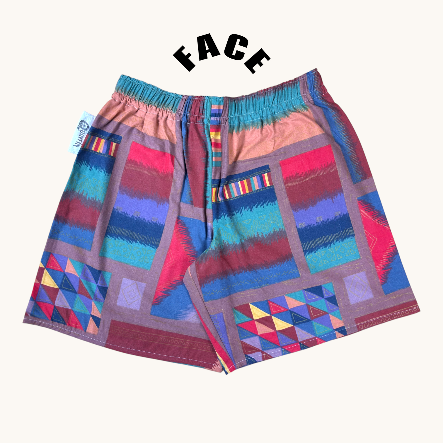 Short long 80's – Coton upcyclé – Taille unique S à L – Unisexe – Collection Géométrique – Quintín