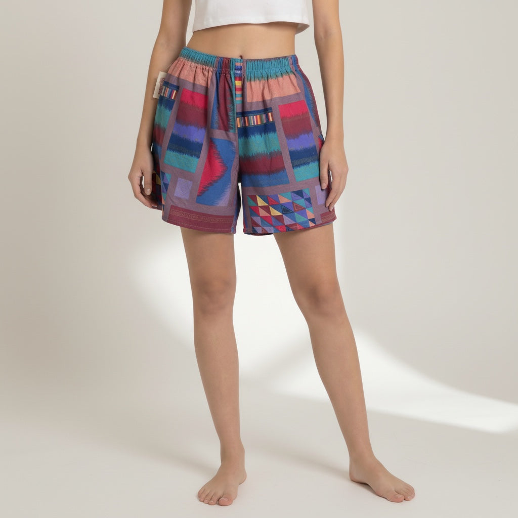 Short long 80's – Coton upcyclé – Taille unique S à L – Unisexe – Collection Géométrique – Quintín