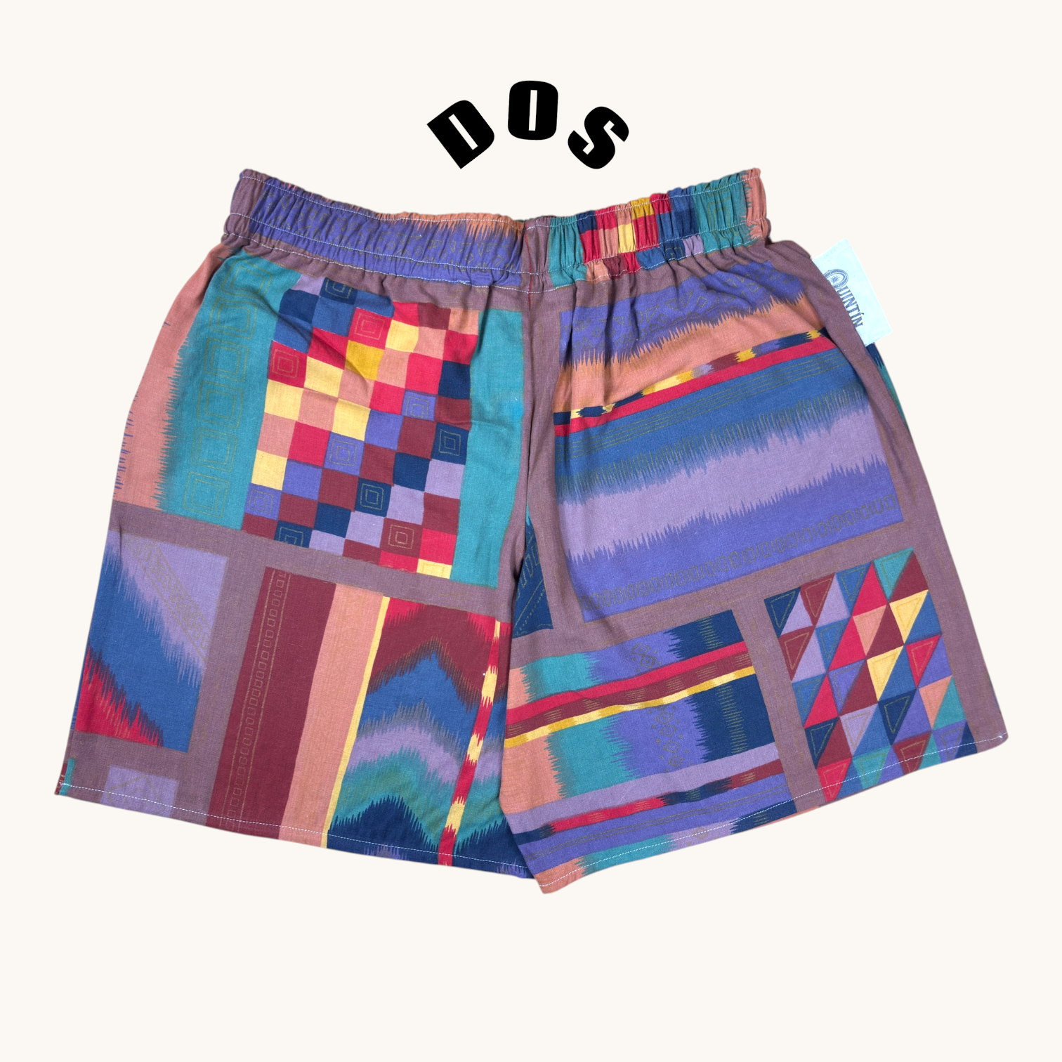 Short long 80's – Coton upcyclé – Taille unique S à L – Unisexe – Collection Géométrique – Quintín