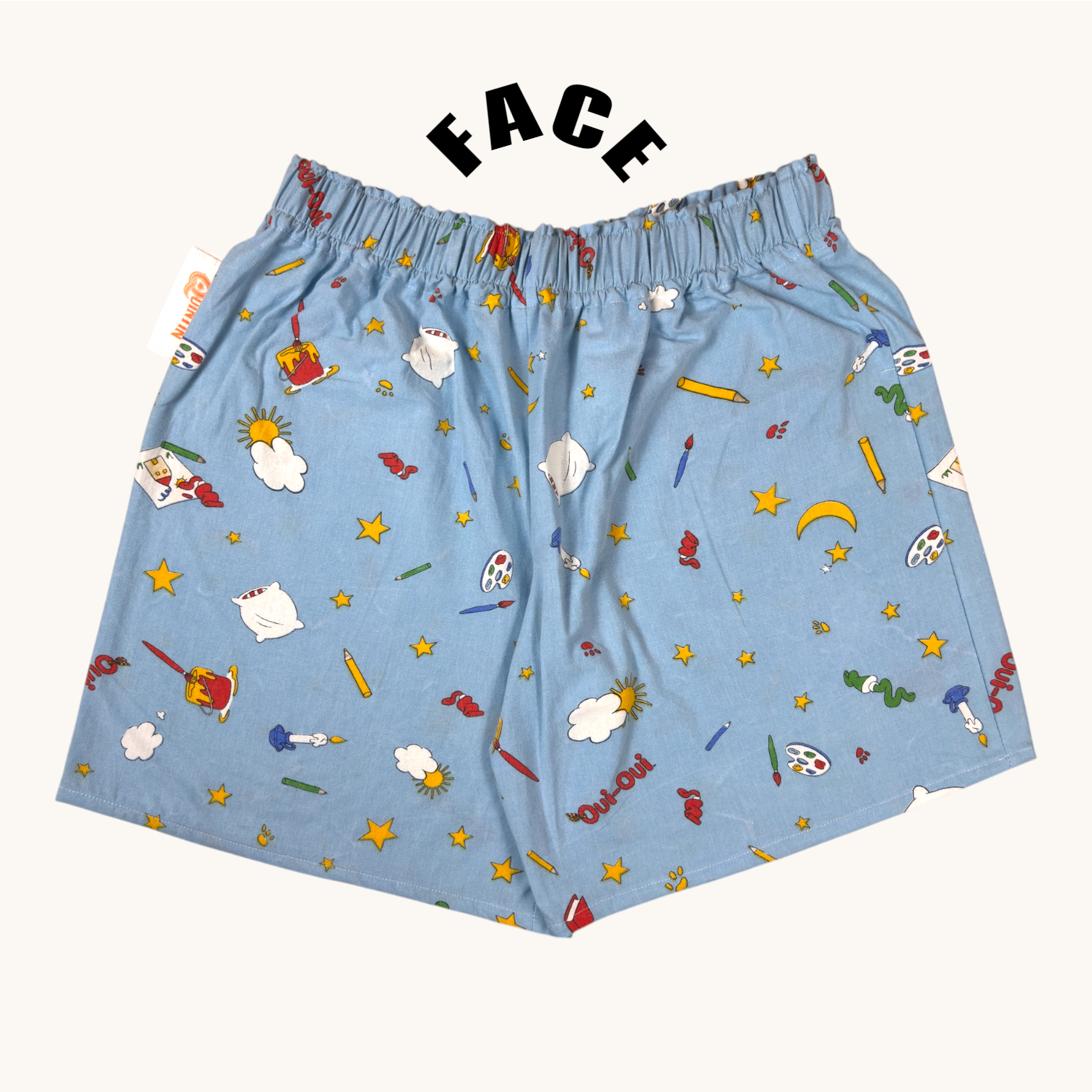 Short long Oui-oui – Coton upcyclé – Taille unique S à L – Unisexe – Collection Pop Culture – Quintín