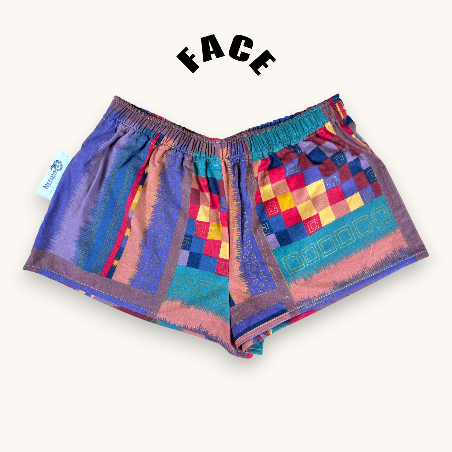 Mini-short 80's – Coton upcyclé – Taille unique S à L – Unisexe – Collection Géométrique – Quintín