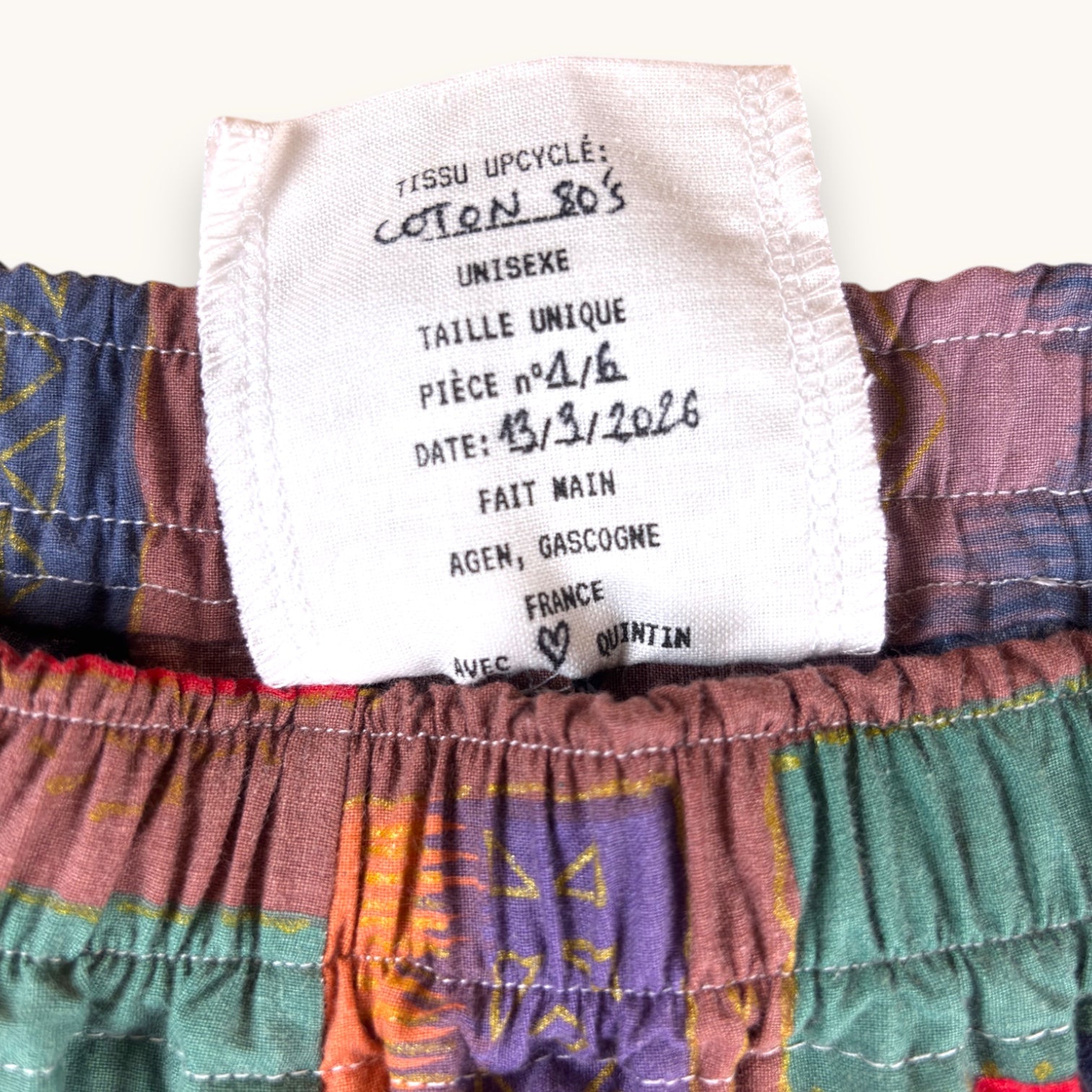 Mini-short 80's – Coton upcyclé – Taille unique S à L – Unisexe – Collection Géométrique – Quintín
