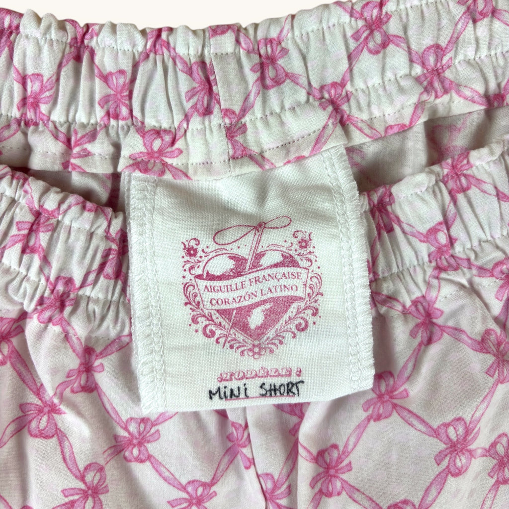 Mini-short Noeuds Papillon Rose – Coton upcyclé – Taille unique S à L – Unisexe – Collection Rose Bonbon – Quintín