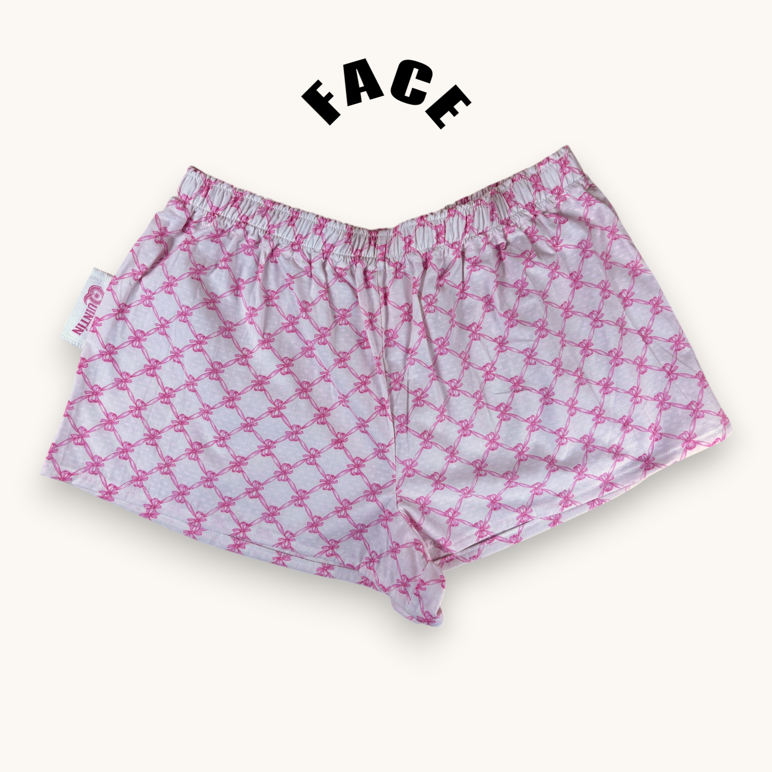 Mini-short Noeuds Papillon Rose n°2 – Coton upcyclé – Taille unique S à L – Unisexe – Collection Rose Bonbon – Quintín