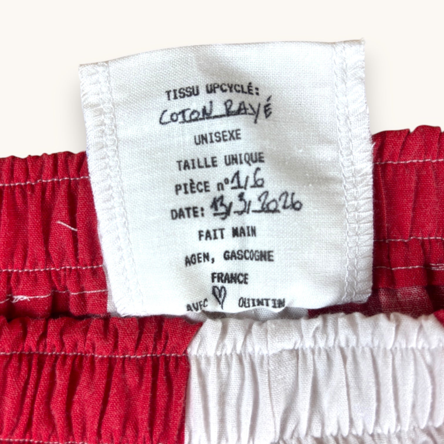 Mini-short Biarritz n°2 – Coton upcyclé – Taille unique S à L – Unisexe – Collection Rayé – Quintín