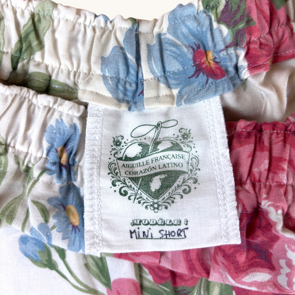 Mini-short Fleurs British – Coton upcyclé – Taille unique S à L – Unisexe – Collection Fleurs – Quintín