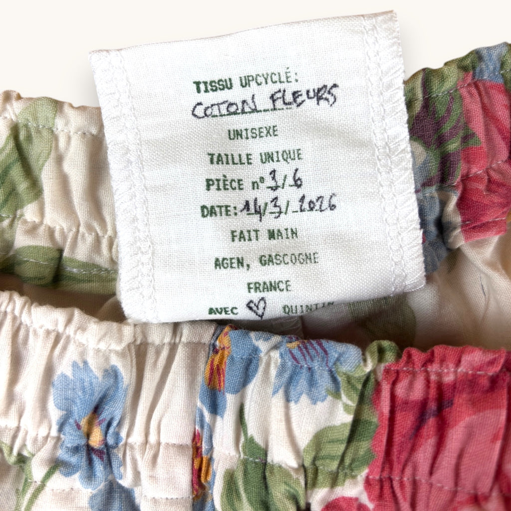Mini-short Fleurs British – Coton upcyclé – Taille unique S à L – Unisexe – Collection Fleurs – Quintín