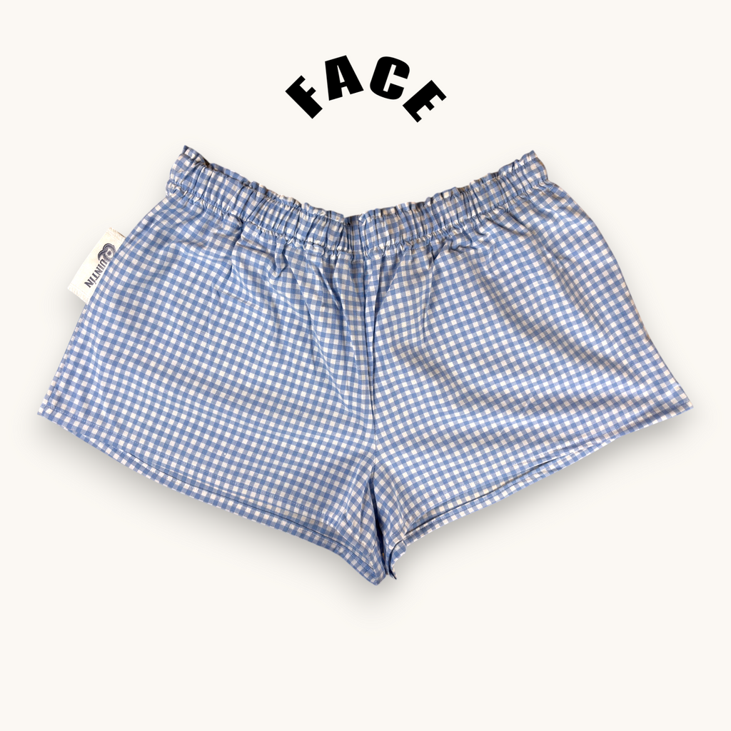 Mini-short Vichy Bleu – Coton upcyclé – Taille unique S à L – Unisexe – Collection Vichy – Quintín