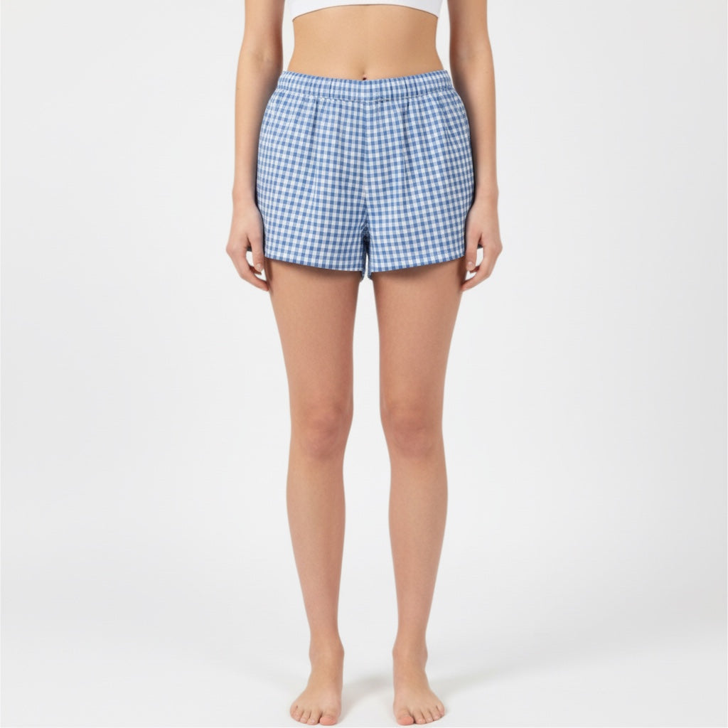 Mini-short Vichy Bleu – Coton upcyclé – Taille unique S à L – Unisexe – Collection Vichy – Quintín