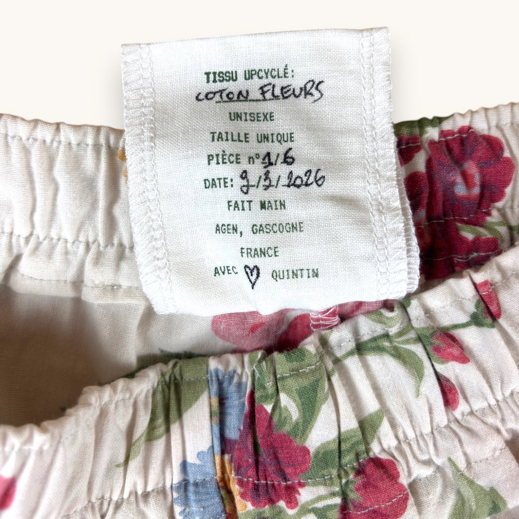 Mini-short Fleurs British n°2 – Coton upcyclé – Taille unique S à L – Unisexe – Collection Fleurs – Quintín