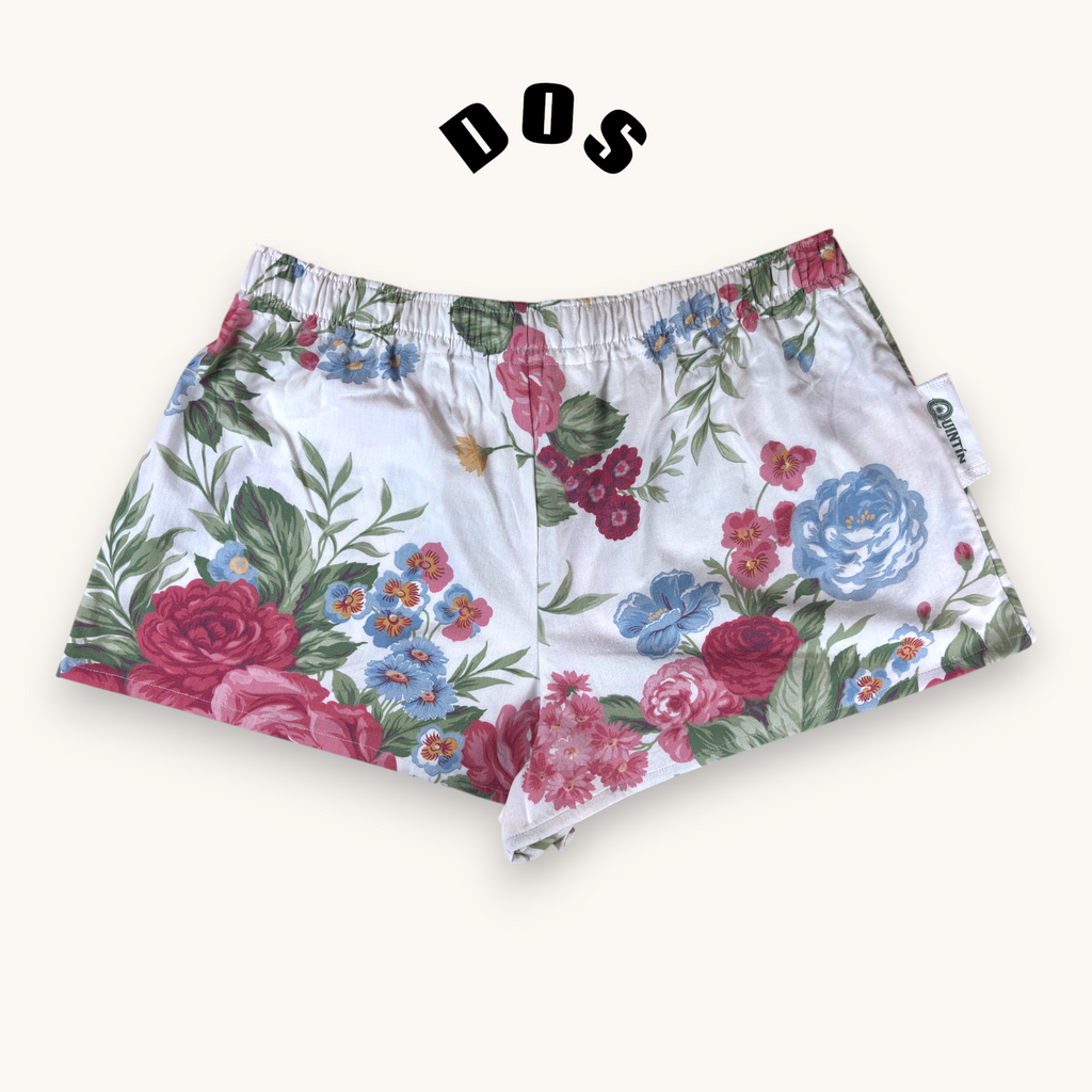 Mini-short Fleurs British n°2 – Coton upcyclé – Taille unique S à L – Unisexe – Collection Fleurs – Quintín