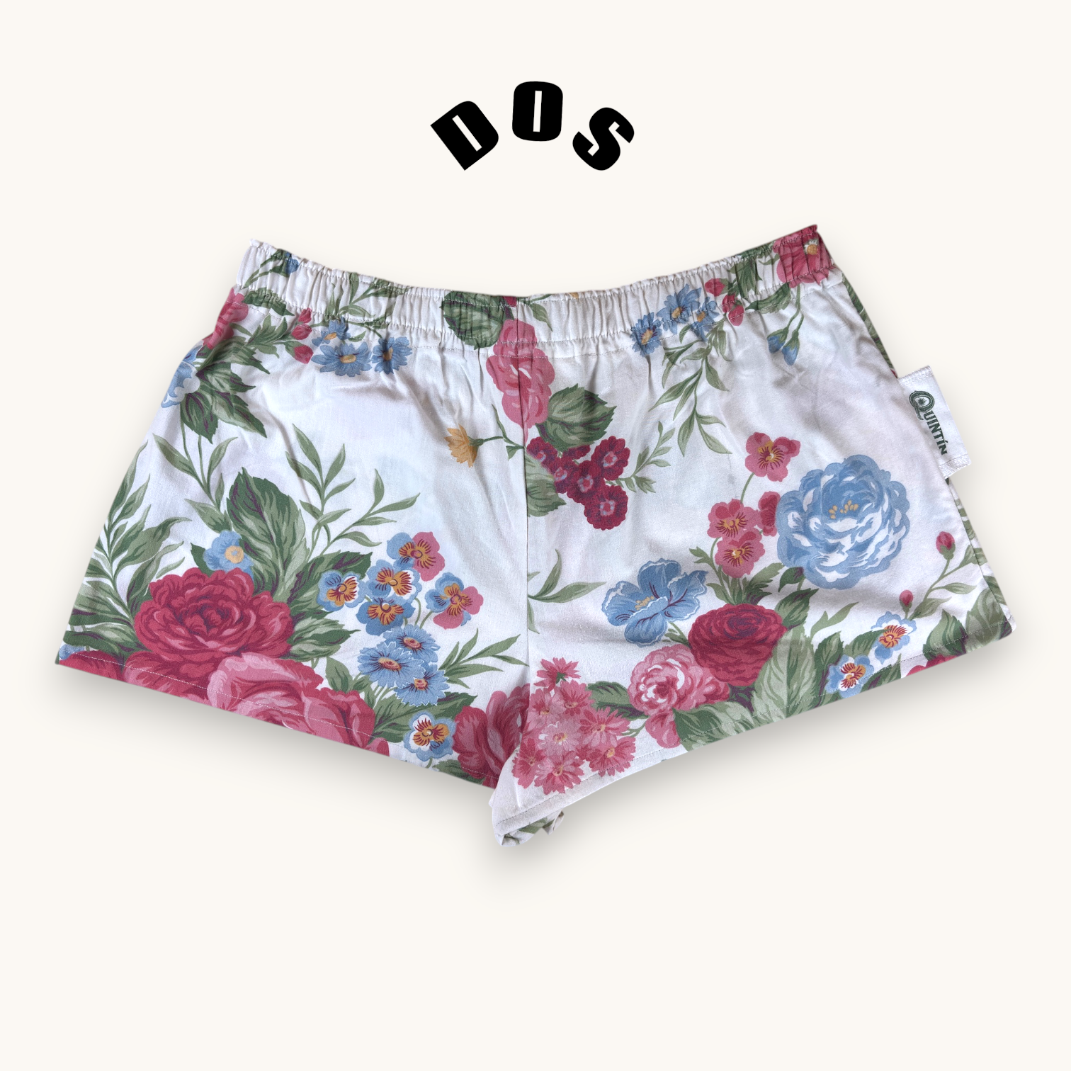 Mini-short Fleurs British n°2 – Coton upcyclé – Taille unique S à L – Unisexe – Collection Fleurs – Quintín