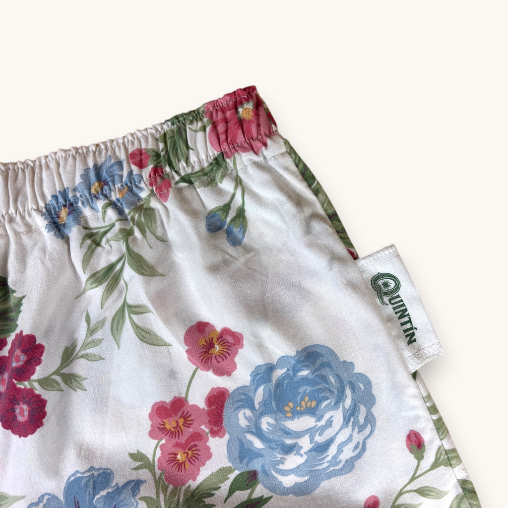 Mini-short Fleurs British n°2 – Coton upcyclé – Taille unique S à L – Unisexe – Collection Fleurs – Quintín