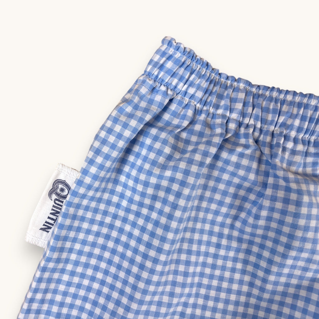 Mini-short Vichy Bleu – Coton upcyclé – Taille unique S à L – Unisexe – Collection Vichy – Quintín