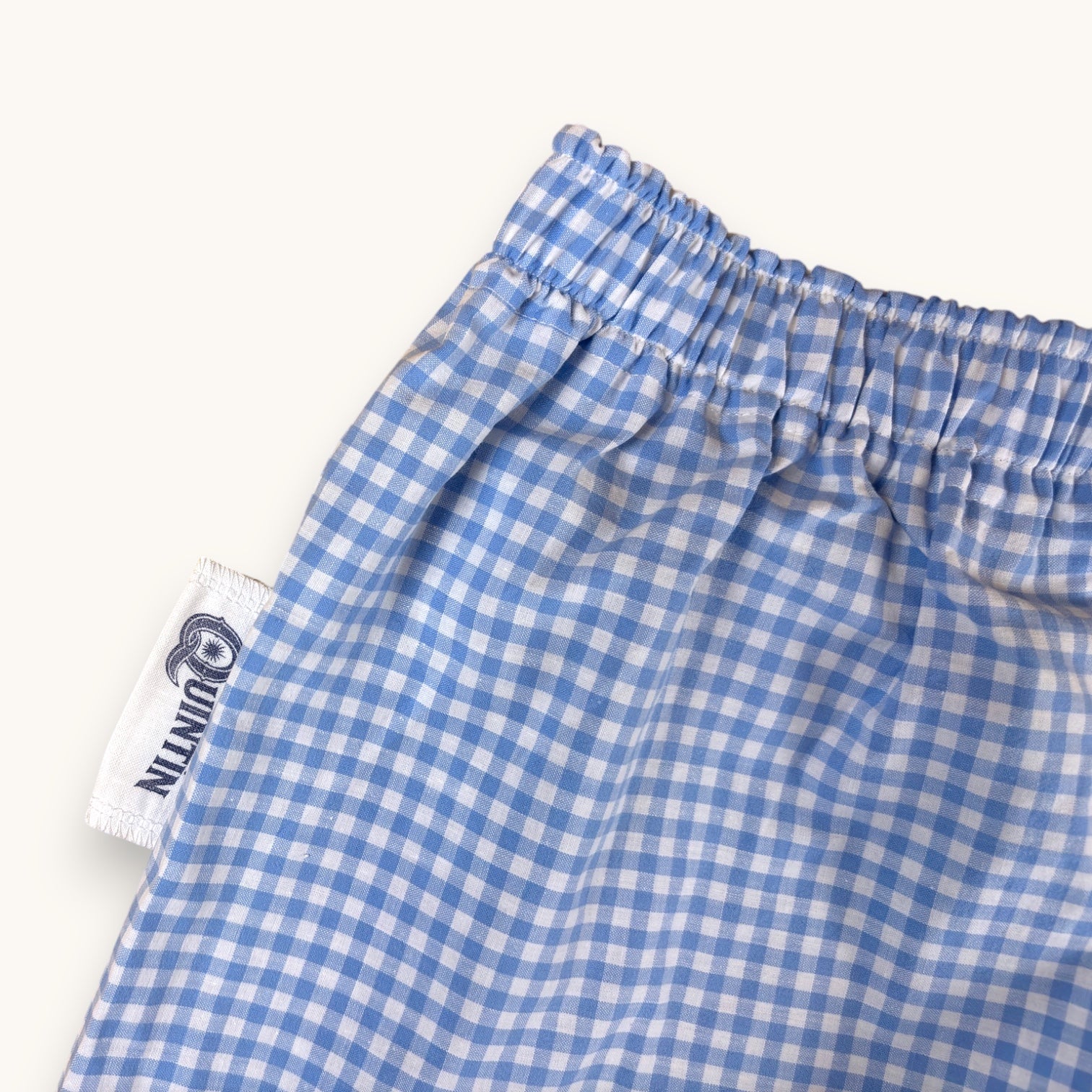 Mini-short Vichy Bleu – Coton upcyclé – Taille unique S à L – Unisexe – Collection Vichy – Quintín