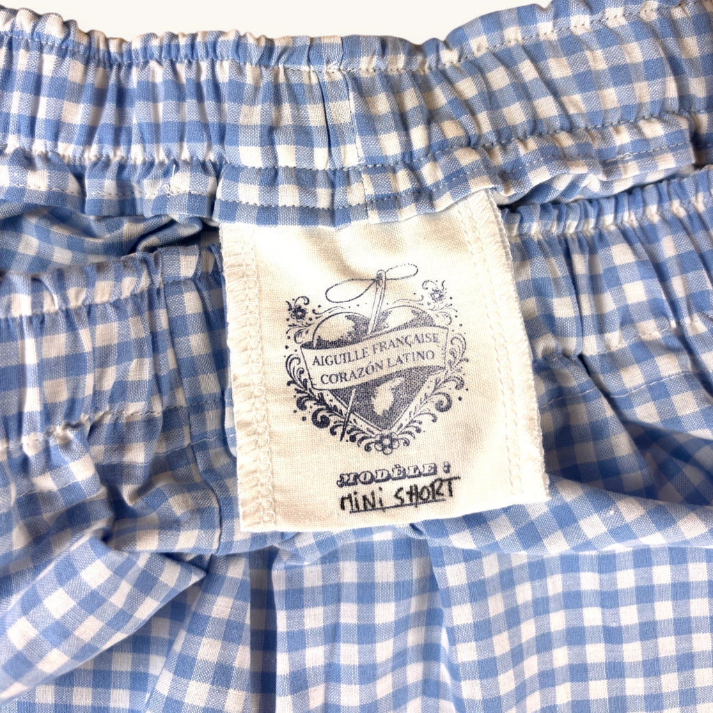 Mini-short Vichy Bleu – Coton upcyclé – Taille unique S à L – Unisexe – Collection Vichy – Quintín