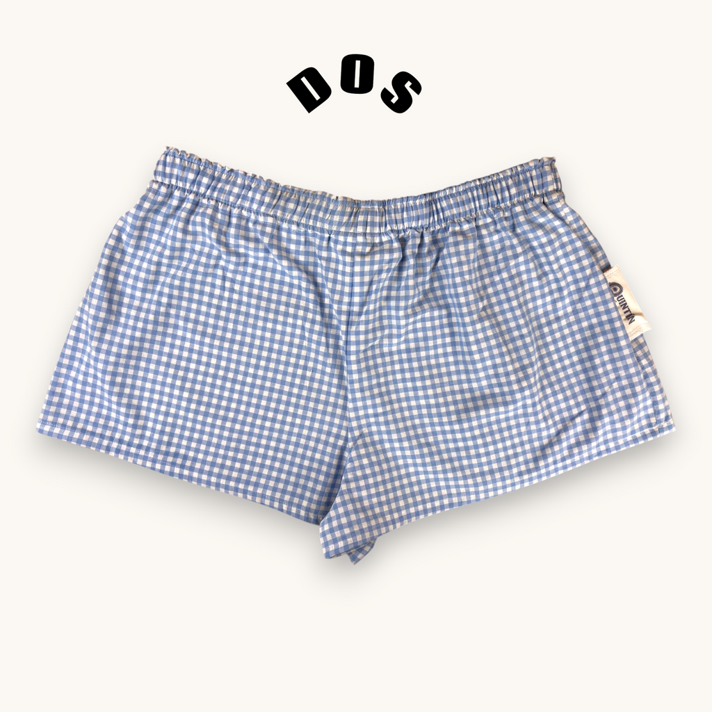 Mini-short Vichy Bleu – Coton upcyclé – Taille unique S à L – Unisexe – Collection Vichy – Quintín