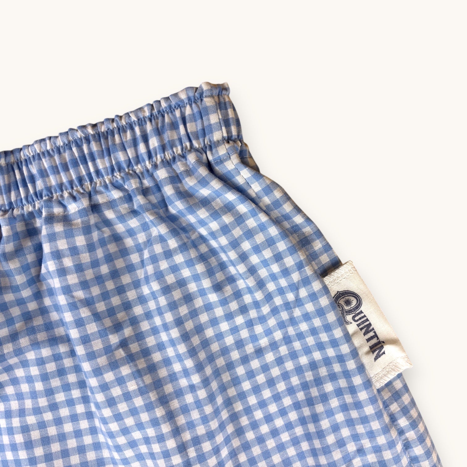 Mini-short Vichy Bleu – Coton upcyclé – Taille unique S à L – Unisexe – Collection Vichy – Quintín