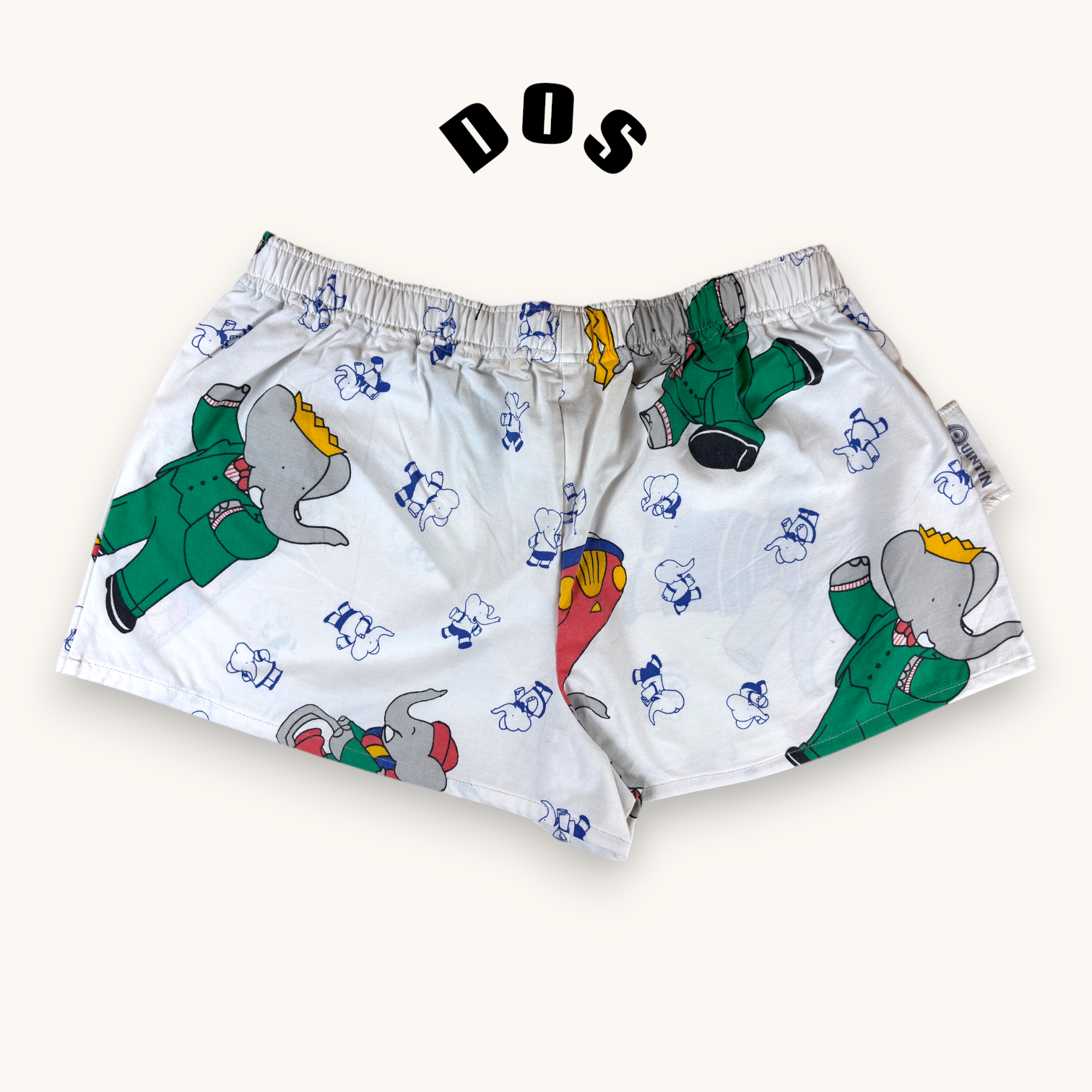 Mini-short Babar – Coton upcyclé – Taille unique S à L – Unisexe – Collection Pop Culture – Quintín