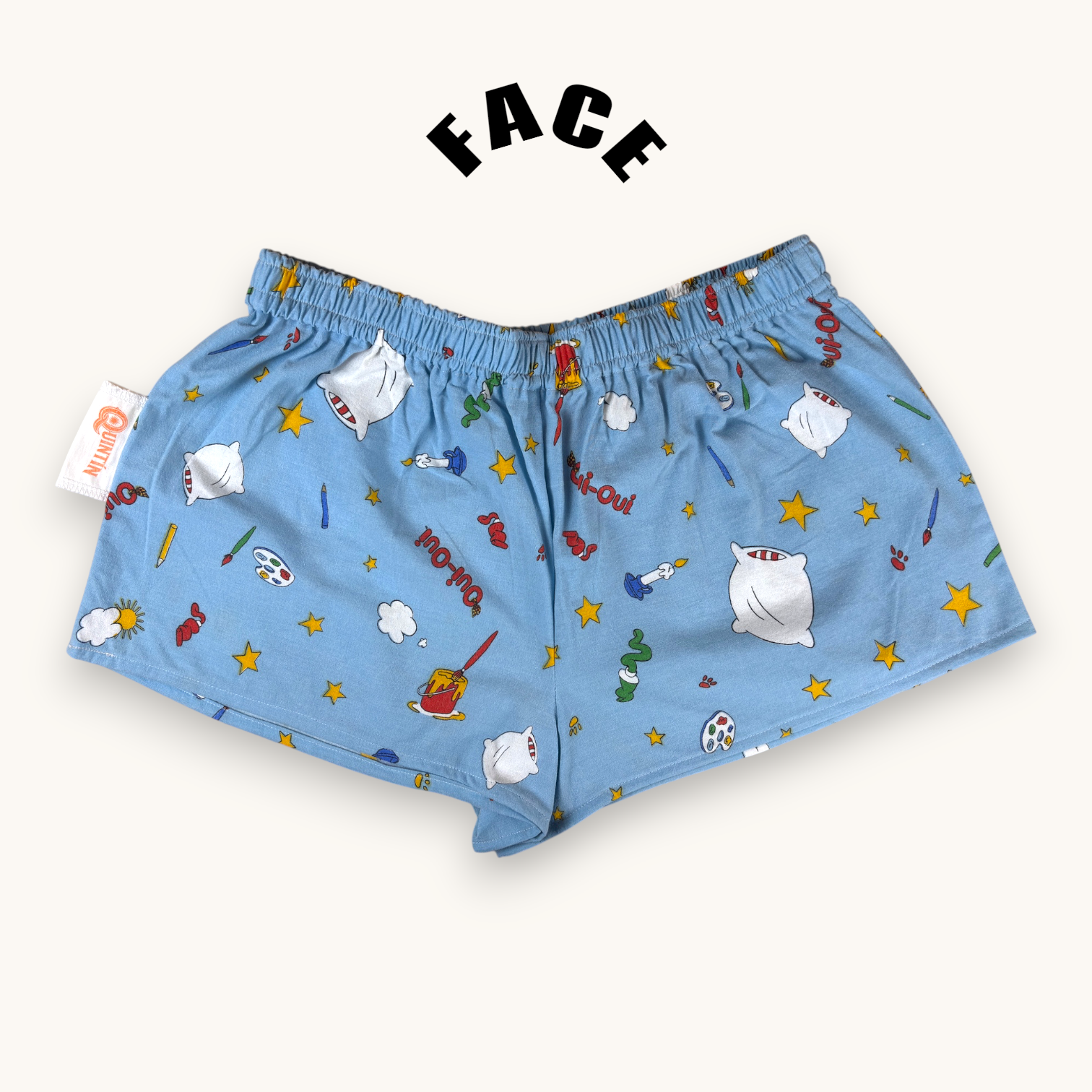 Mini-short Oui-oui – Coton upcyclé – Taille unique S à L – Unisexe – Collection Pop Culture – Quintín