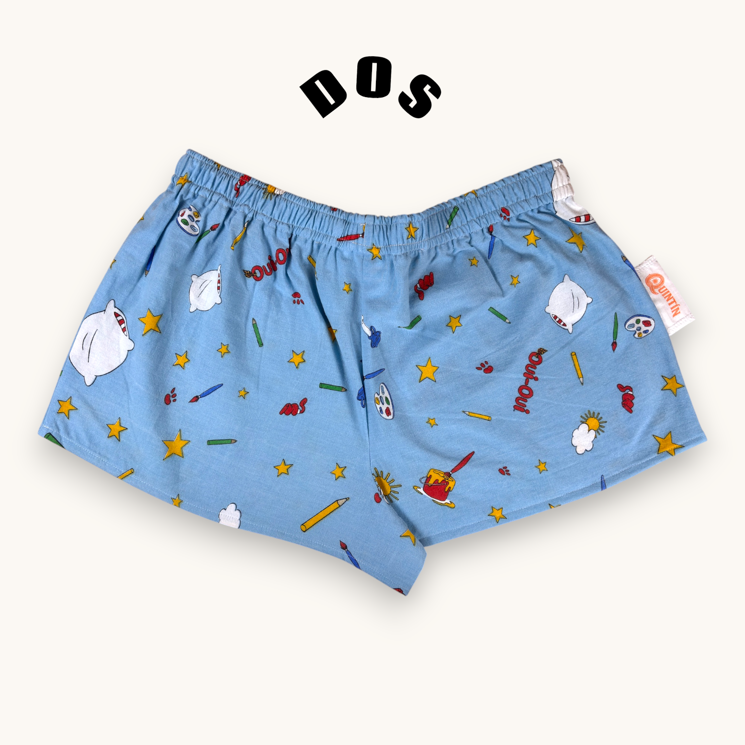 Mini-short Oui-oui – Coton upcyclé – Taille unique S à L – Unisexe – Collection Pop Culture – Quintín