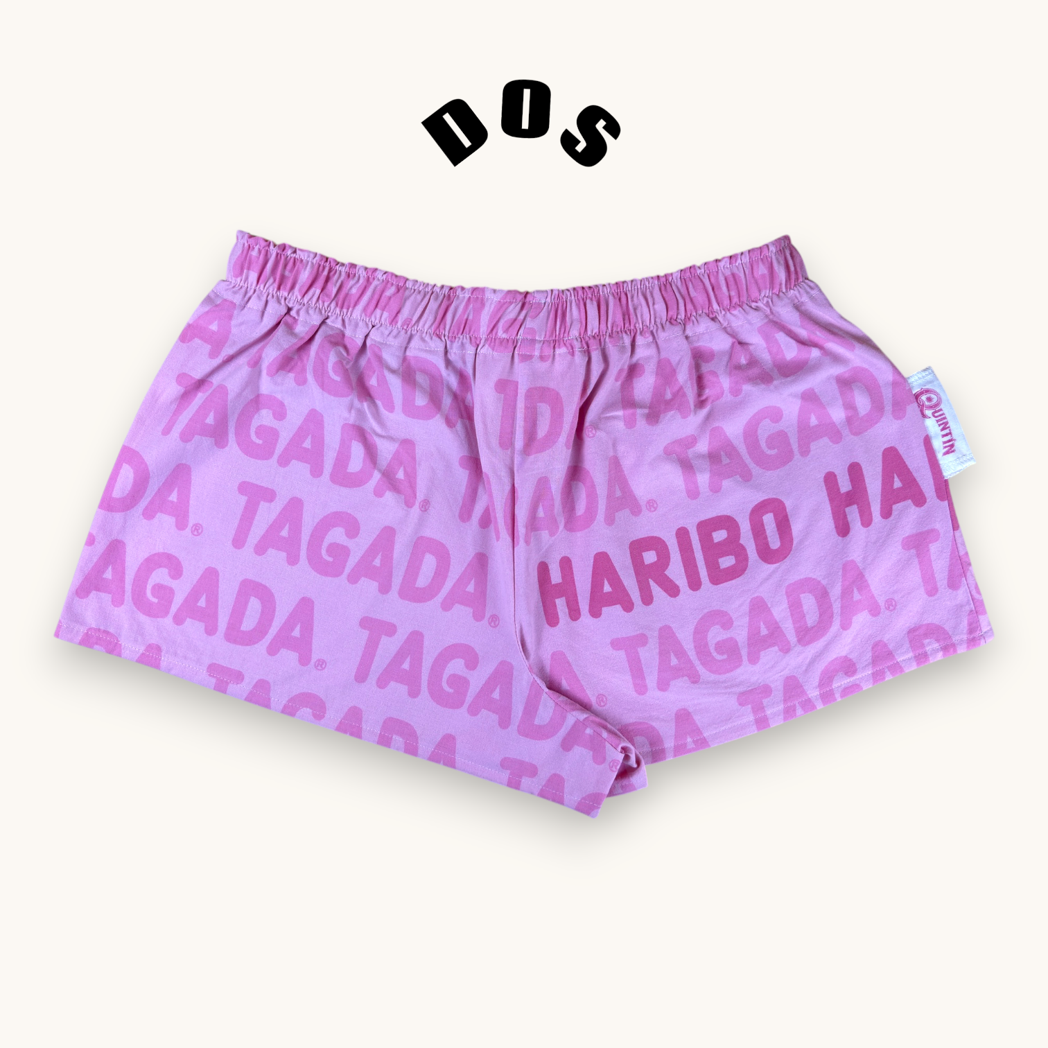 Mini-short Haribo Rose – Coton upcyclé – Taille unique S à L – Unisexe – Collection Pop Culture / Rose Bonbon – Quintín