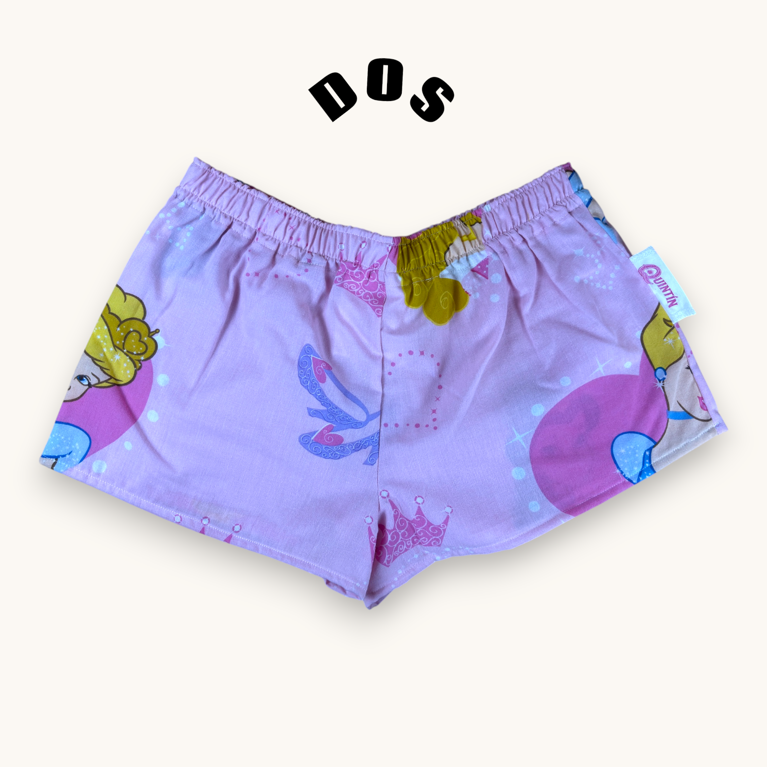 Mini-short Princesse n°2 – Coton upcyclé – Taille unique S à L – Unisexe – Collection Pop Culture / Rose Bonbon – Quintín
