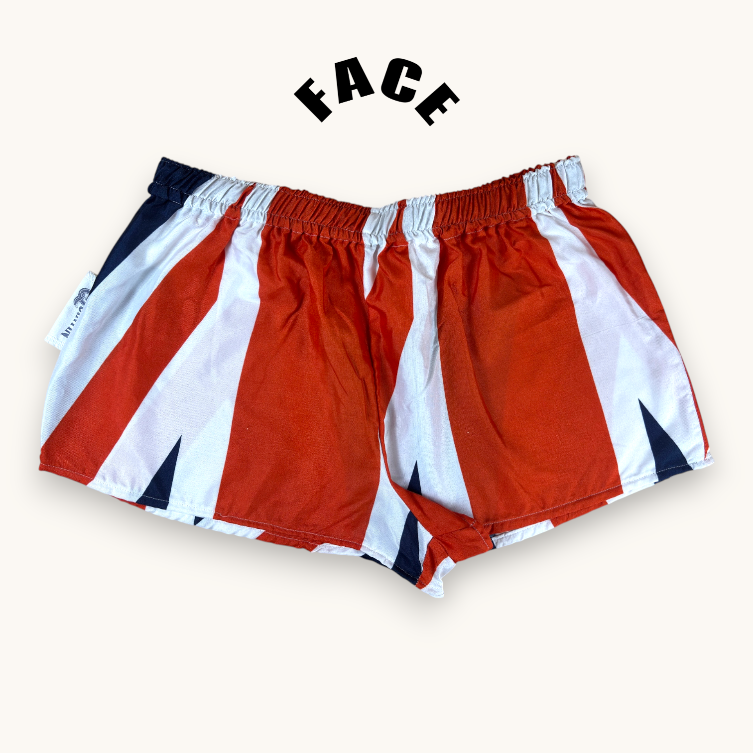 Mini-short Union Jack – Polyester upcyclé – Taille unique S à L – Unisexe – Collection Pop Culture /Rayé – Quintín