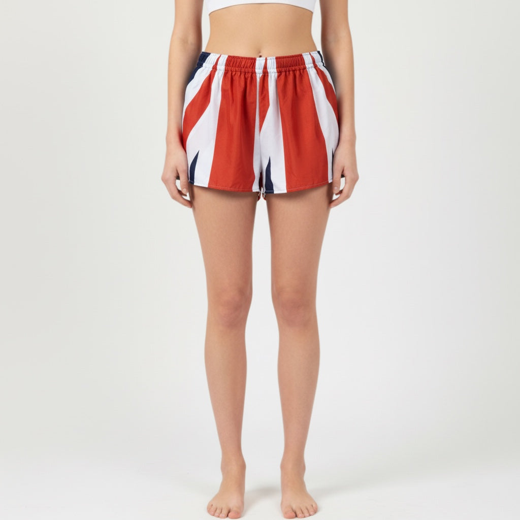 Mini-short Union Jack – Polyester upcyclé – Taille unique S à L – Unisexe – Collection Pop Culture /Rayé – Quintín