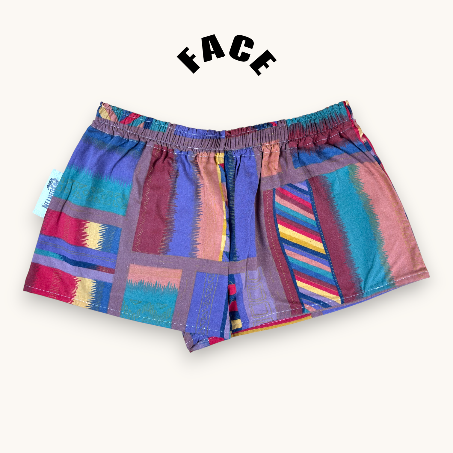 Mini-short 80's n°2 – Coton upcyclé – Taille unique S à L – Unisexe – Collection Géométrique – Quintín