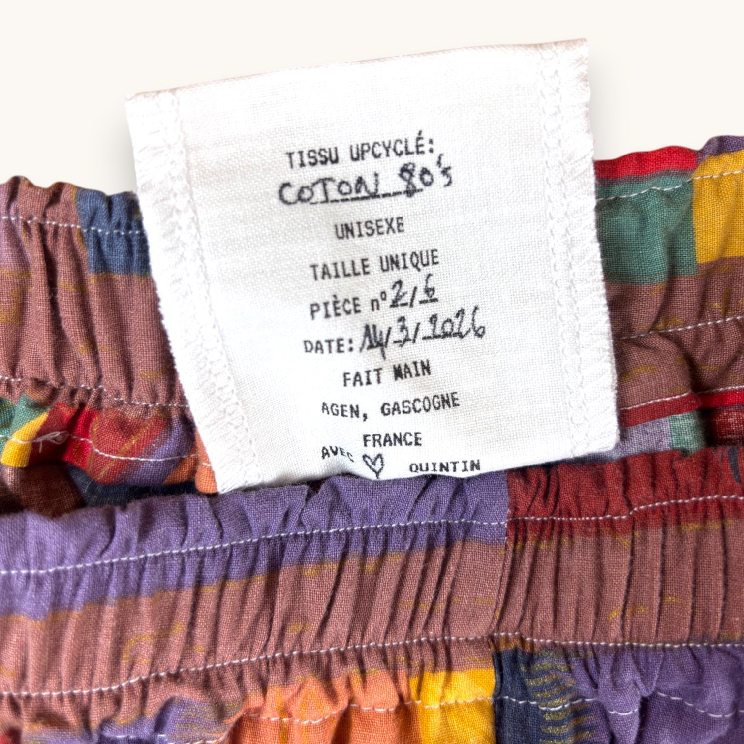 Mini-short 80's n°2 – Coton upcyclé – Taille unique S à L – Unisexe – Collection Géométrique – Quintín