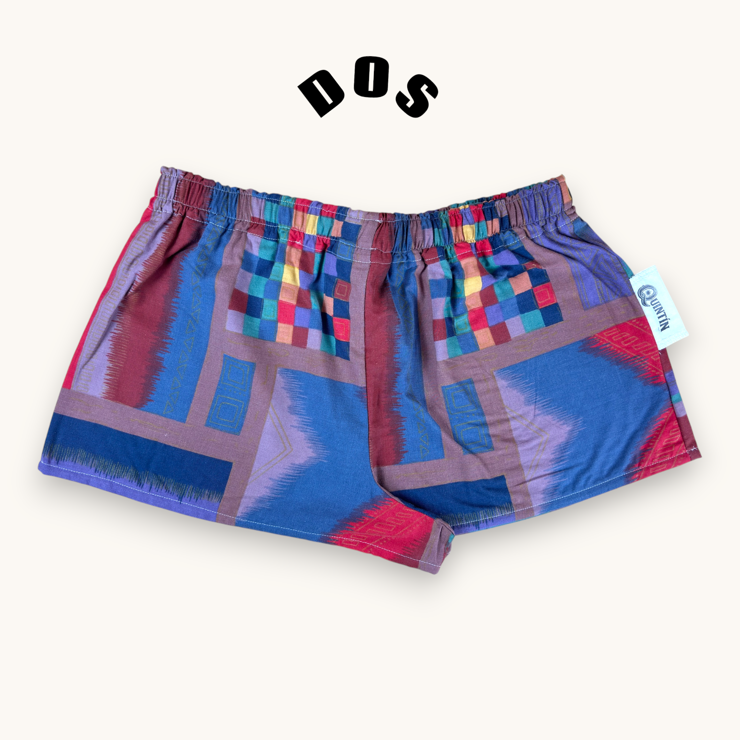 Mini-short 80's n°2 – Coton upcyclé – Taille unique S à L – Unisexe – Collection Géométrique – Quintín