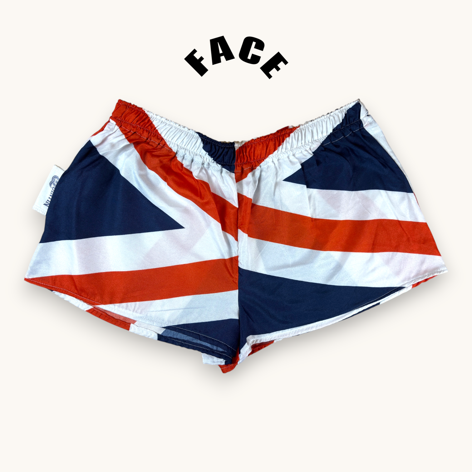 Mini-short Union Jack n°2 – Polyester upcyclé – Taille unique S à L – Unisexe – Collection Pop Culture /Rayé – Quintín