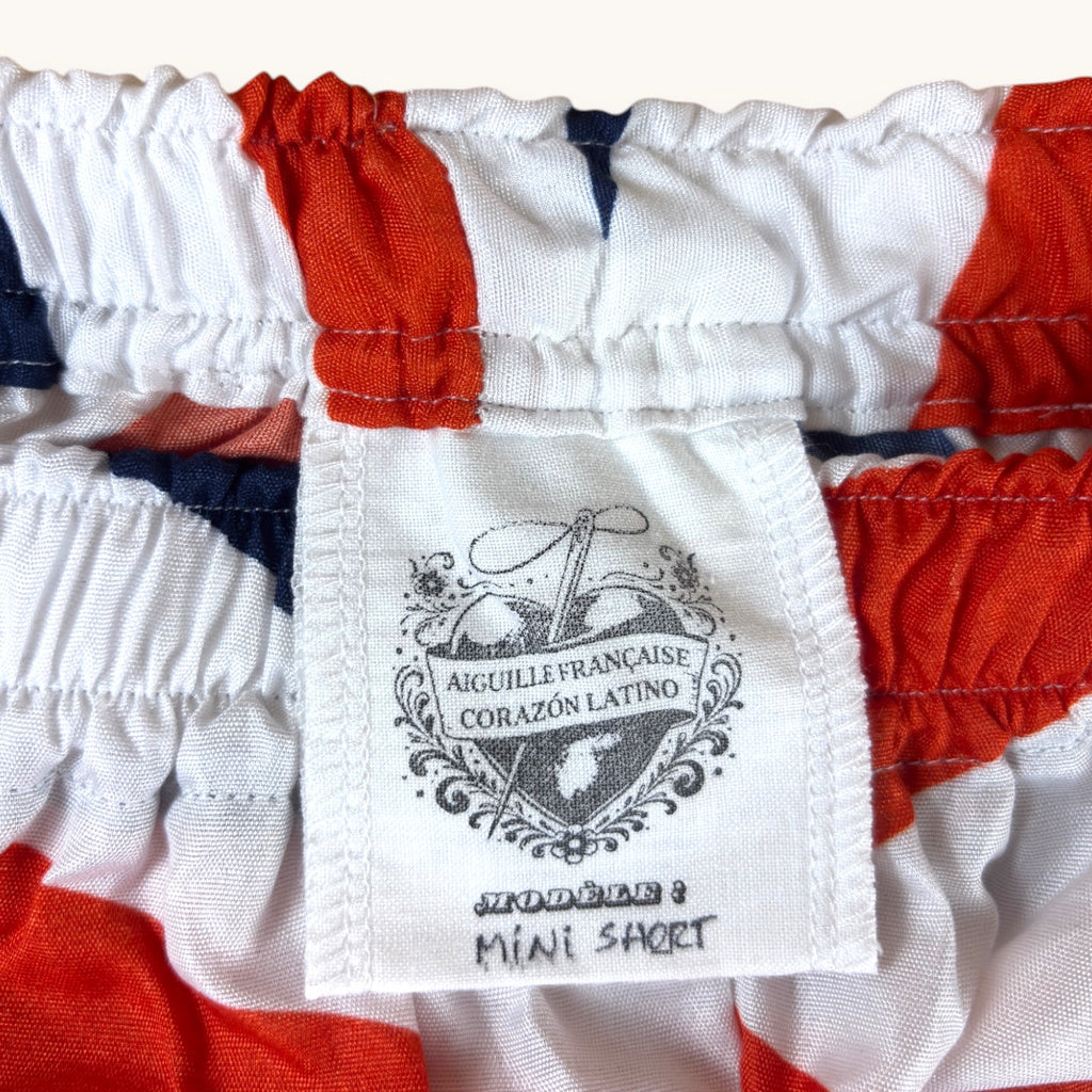Mini-short Union Jack n°2 – Polyester upcyclé – Taille unique S à L – Unisexe – Collection Pop Culture /Rayé – Quintín