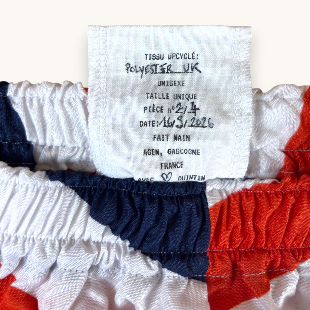 Mini-short Union Jack n°2 – Polyester upcyclé – Taille unique S à L – Unisexe – Collection Pop Culture /Rayé – Quintín