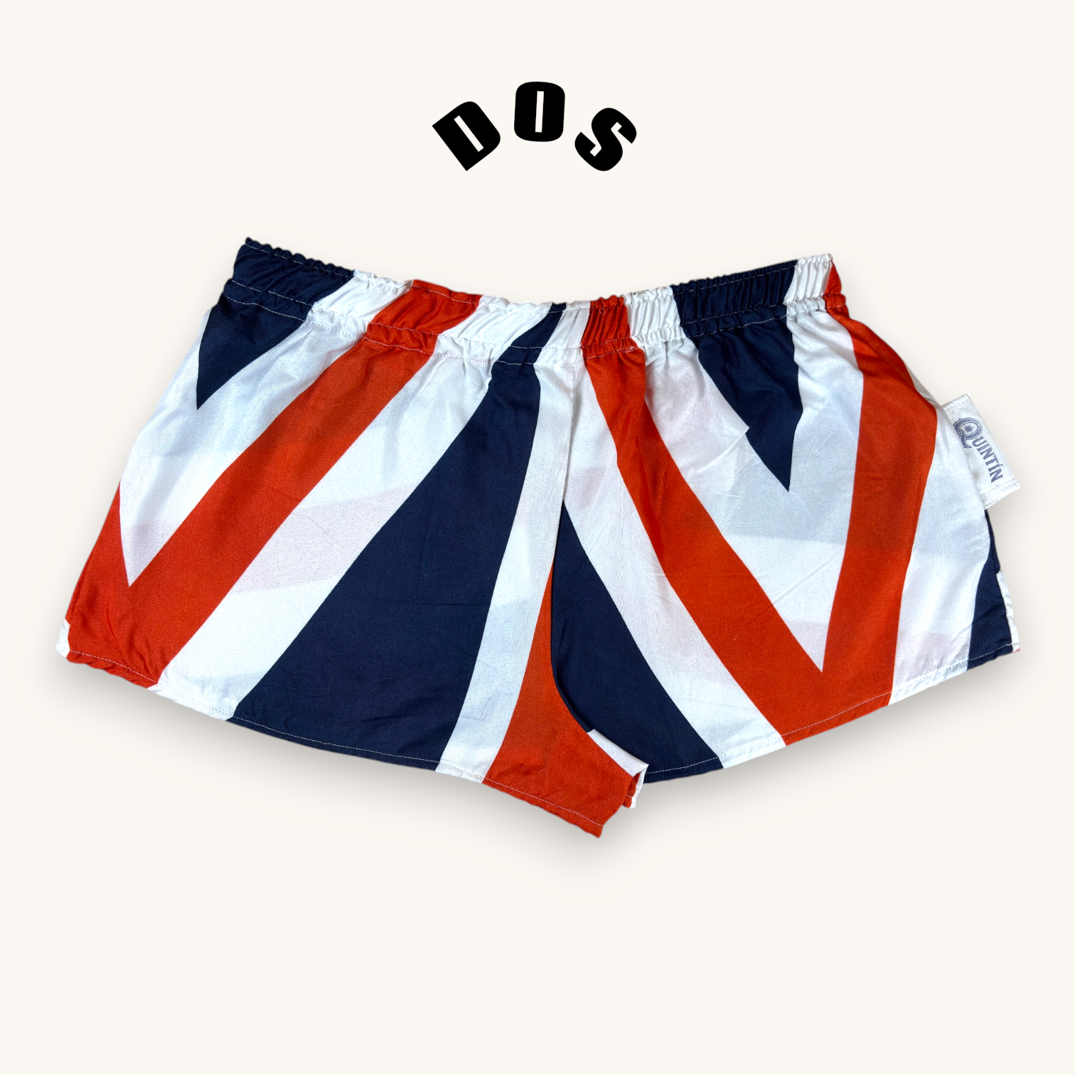 Mini-short Union Jack n°2 – Polyester upcyclé – Taille unique S à L – Unisexe – Collection Pop Culture /Rayé – Quintín